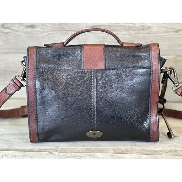 FOSSIL Vintage Reissue Crossbody Messenger Flap Bag Whiskey Brown and Black - Picture 2 of 12